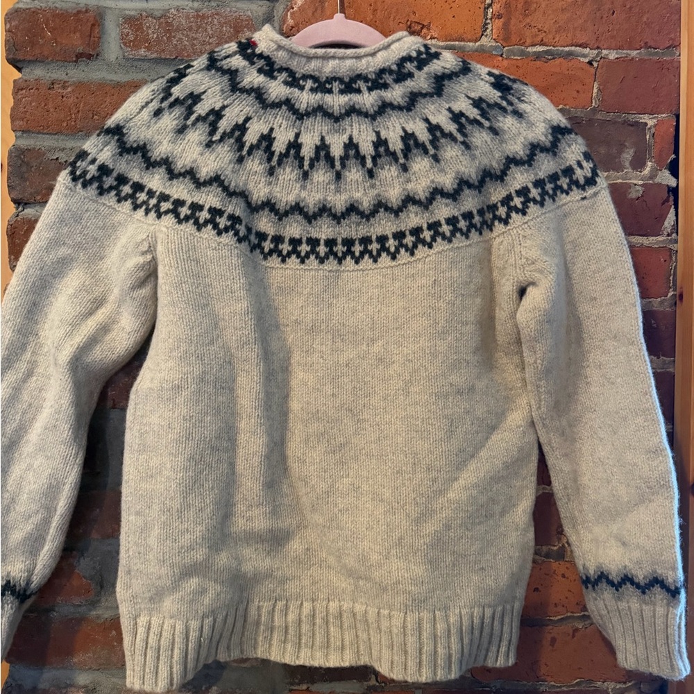 L.L.Bean Fair Isle Ski Wool Blend Sweater Nordic Black Grey Crewneck Size M - Picture 10 of 10